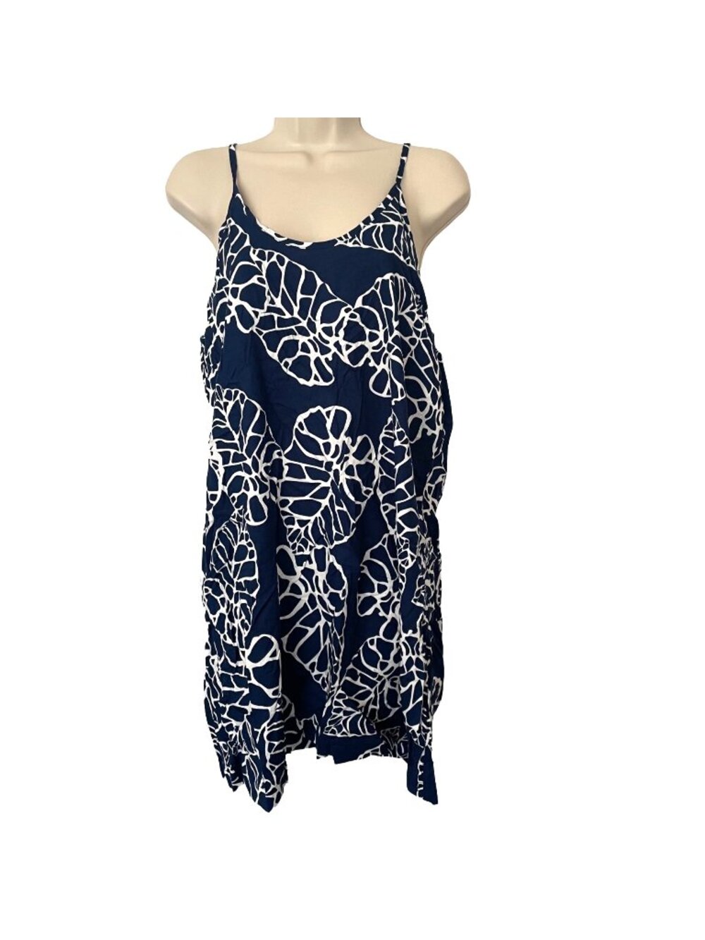 Escapada Beach Swim Cover Up Womens Navy White Palm Print Sleeveless Size M